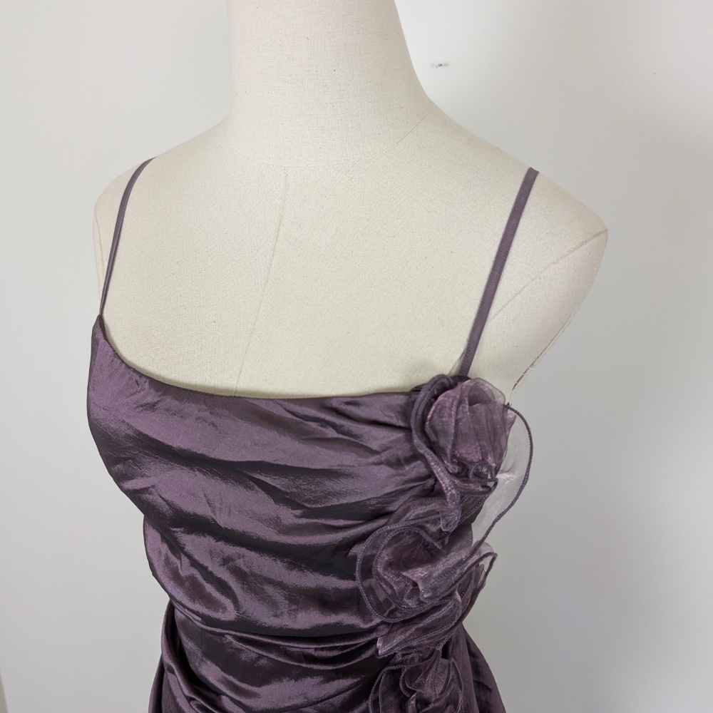 Vintage Purple Asymmetrical Ruffle Satin Dress - Picture 2 of 14